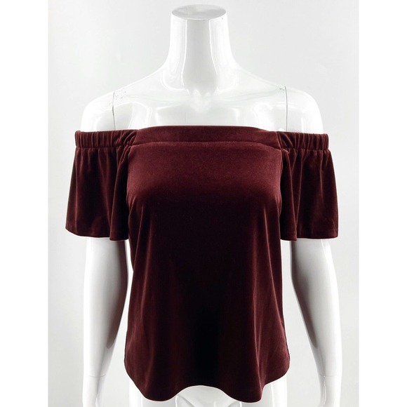 White House Black Market Tops - White House Black Market Off Shoulder Velour Top Sz XS Maroon Red Ruffle Sleeve